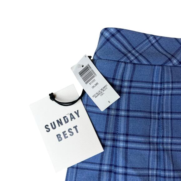 NWT Aritzia Sunday Best Olive Plaid Pleated Mini Skirt Blue Size 0 - Picture 4 of 7